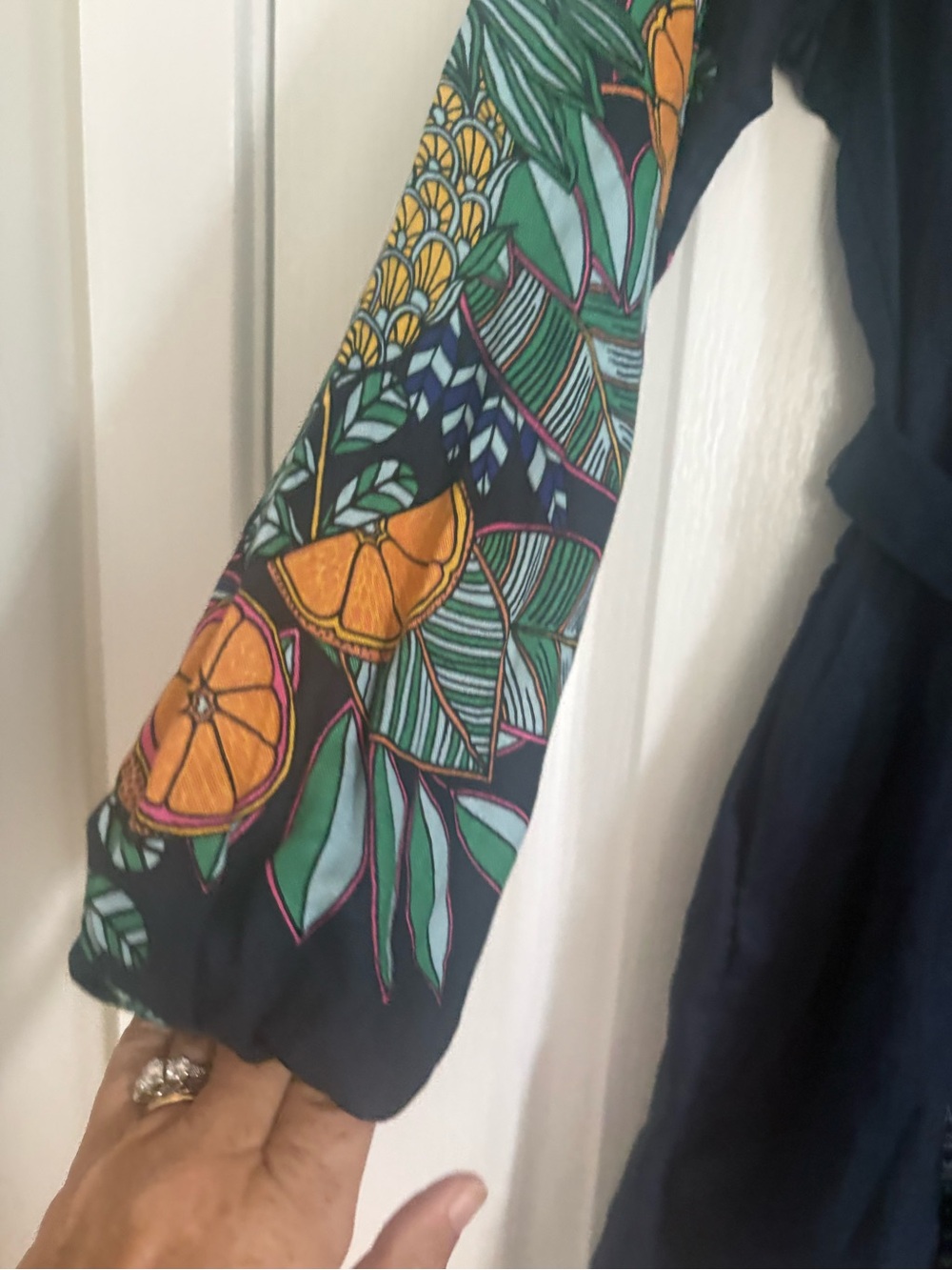 Boden linen dress tunic NWT US 6 notch neck linen mini navy pineapple bloom - Picture 7 of 16
